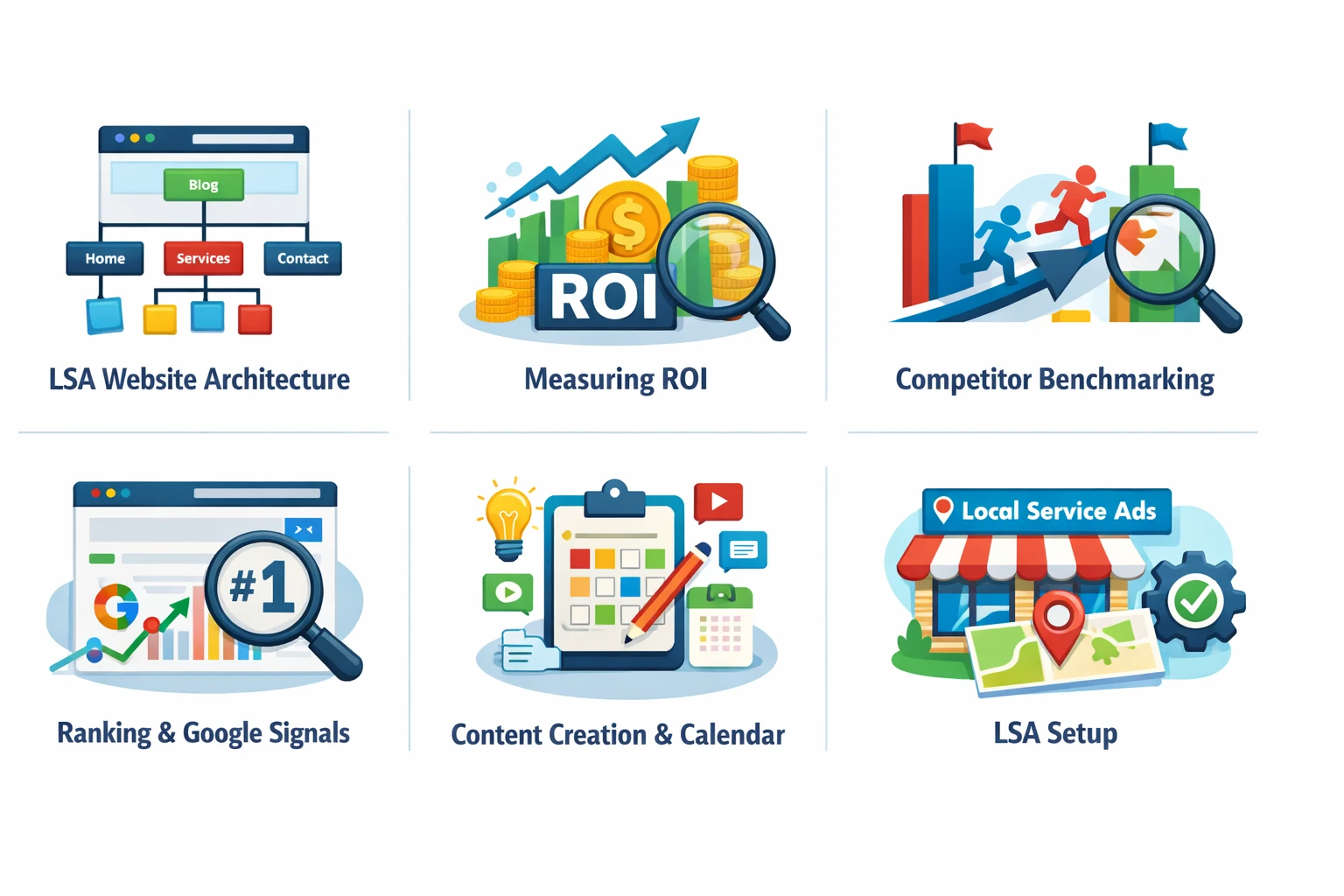 Step-by-step LSA setup process (verification, profile, ads)