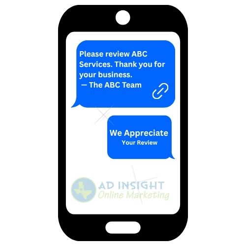Business replying to positive customer review on mobile for reputation management Jonestown TX