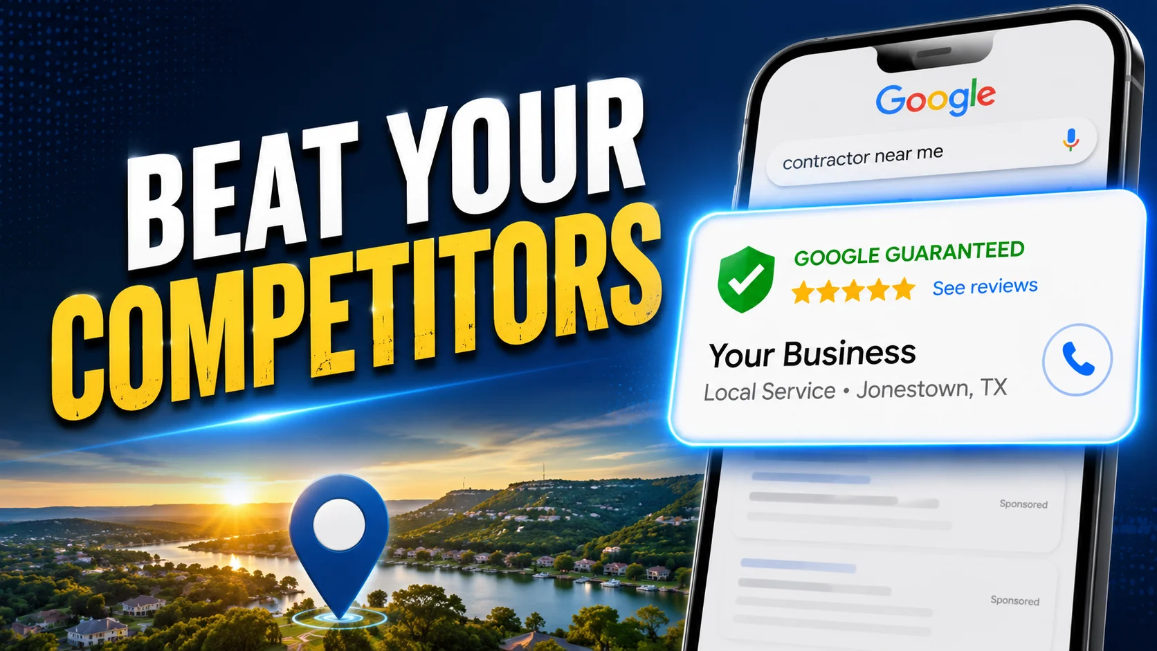 Google Guaranteed local service ad for contractors in Jonestown TX with bold marketing headline.