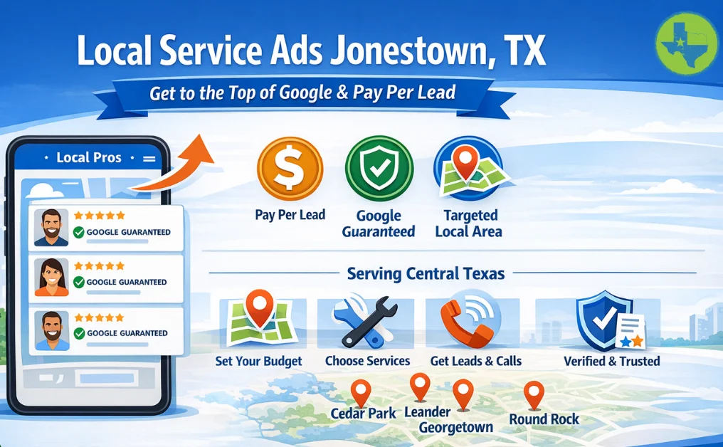 Local Service Ads Jonestown TX showing Google Guaranteed listings at the top of search results for service businesses