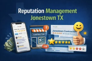 reputation management Jonestown TX showing Google reviews dashboard and contractor reputation analytics