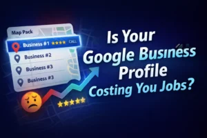Google Business Profile optimization Central Texas Map Pack ranking illustration showing contractors competing for top 3 Google search positions