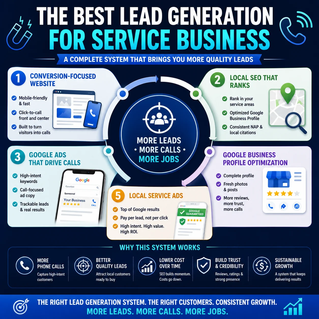 Best lead generation for service business infographic with proven marketing system